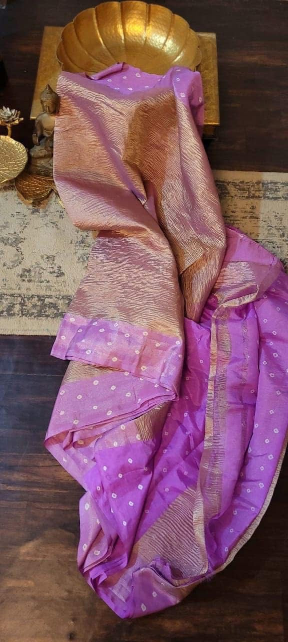Elegant Crushed Tissue Silk Saree with Contrast Bandhini Border & Blouse