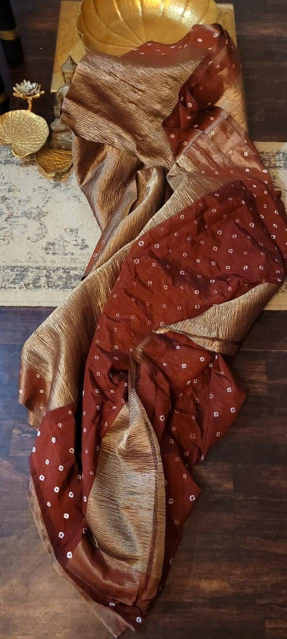 Elegant Crushed Tissue Silk Saree with Contrast Bandhini Border & Blouse