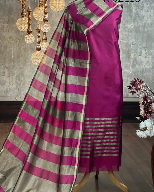 Elegance Is Here! Purple and gray striped Banaras Silk 3-piece suit set