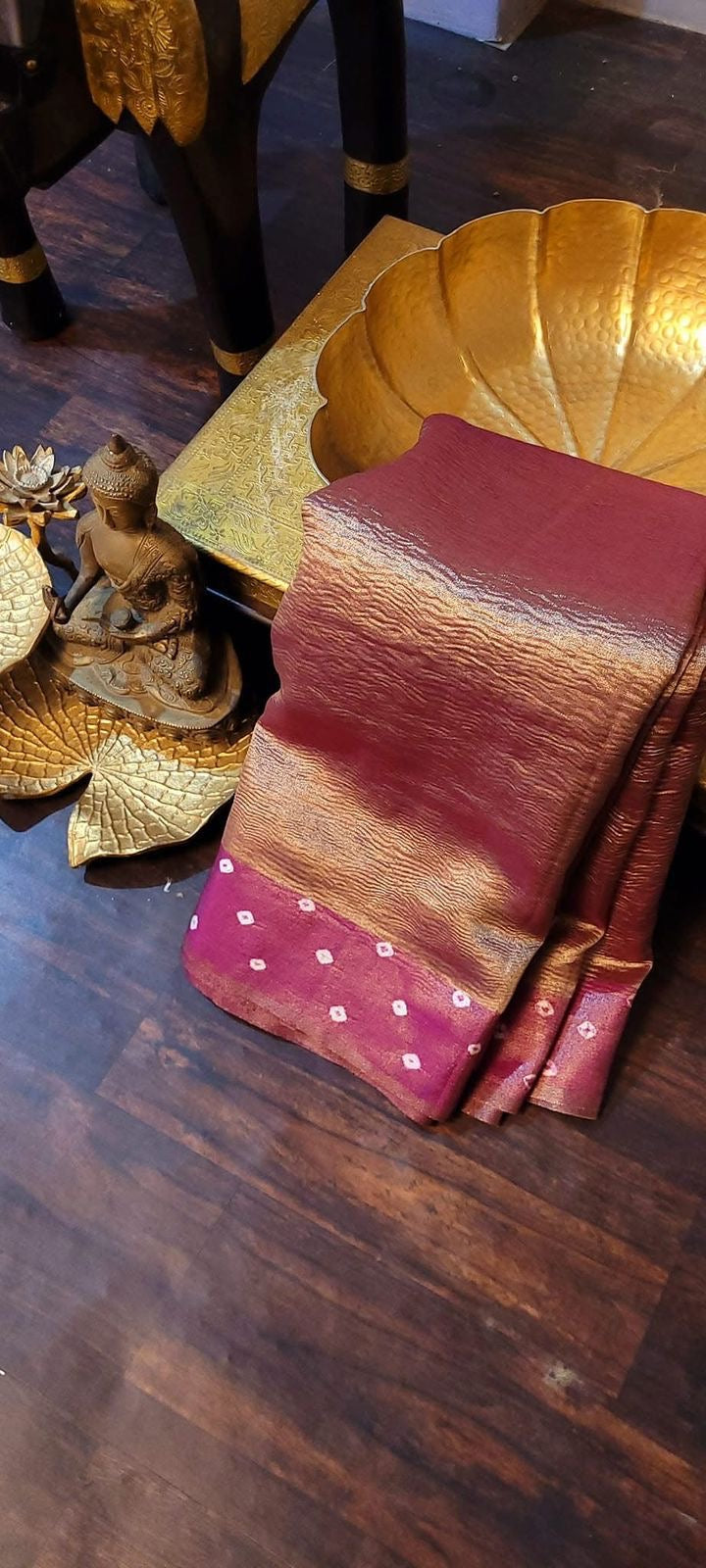 Elegant Crushed Tissue Silk Saree with Contrast Bandhini Border & Blouse