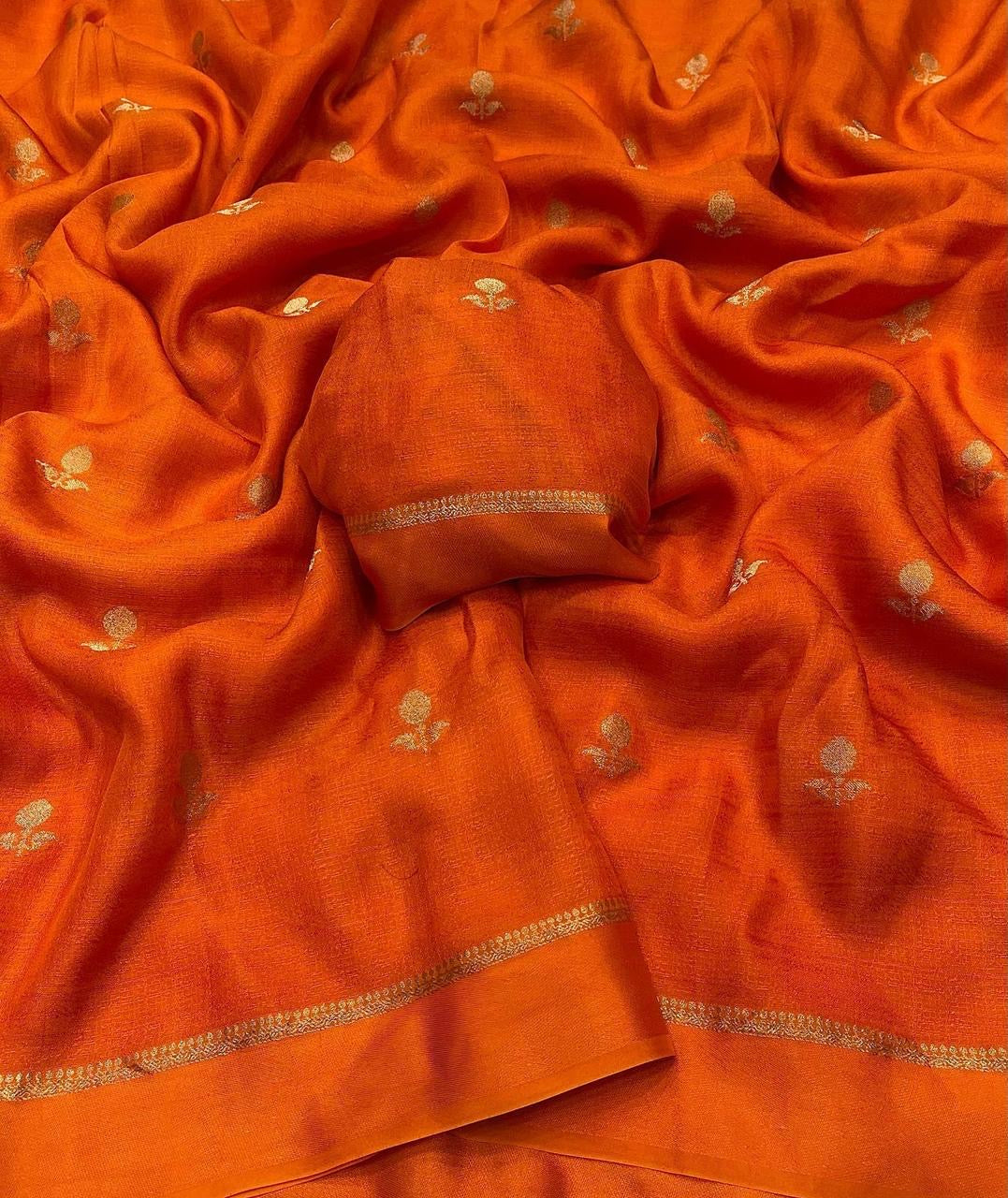 Viscose Orange color Khadi Silk Saree with Satin Border | Partywear Elegance