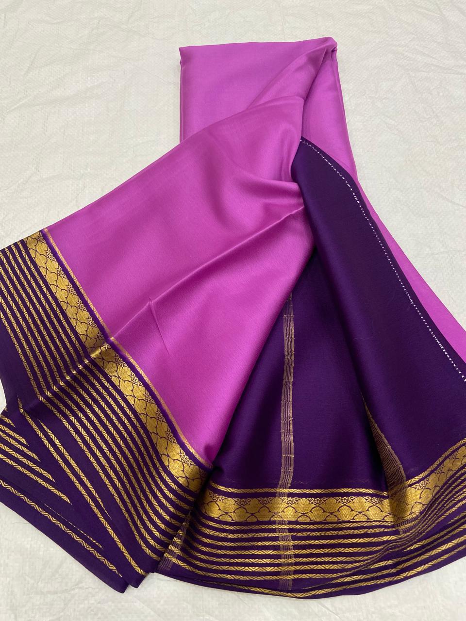 Luxurious Drape, Rich Elegance: A Purple Pure Mysore/Crepe Silk Saree.