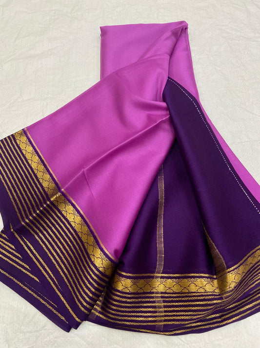 Luxurious Drape, Rich Elegance: A Purple Pure Mysore/Crepe Silk Saree.