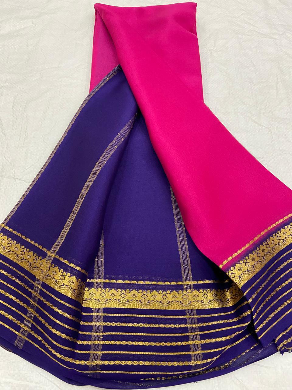 Rich Elegance in Every Drape – Pure Mysore / Crepe Silk Pink colour Saree