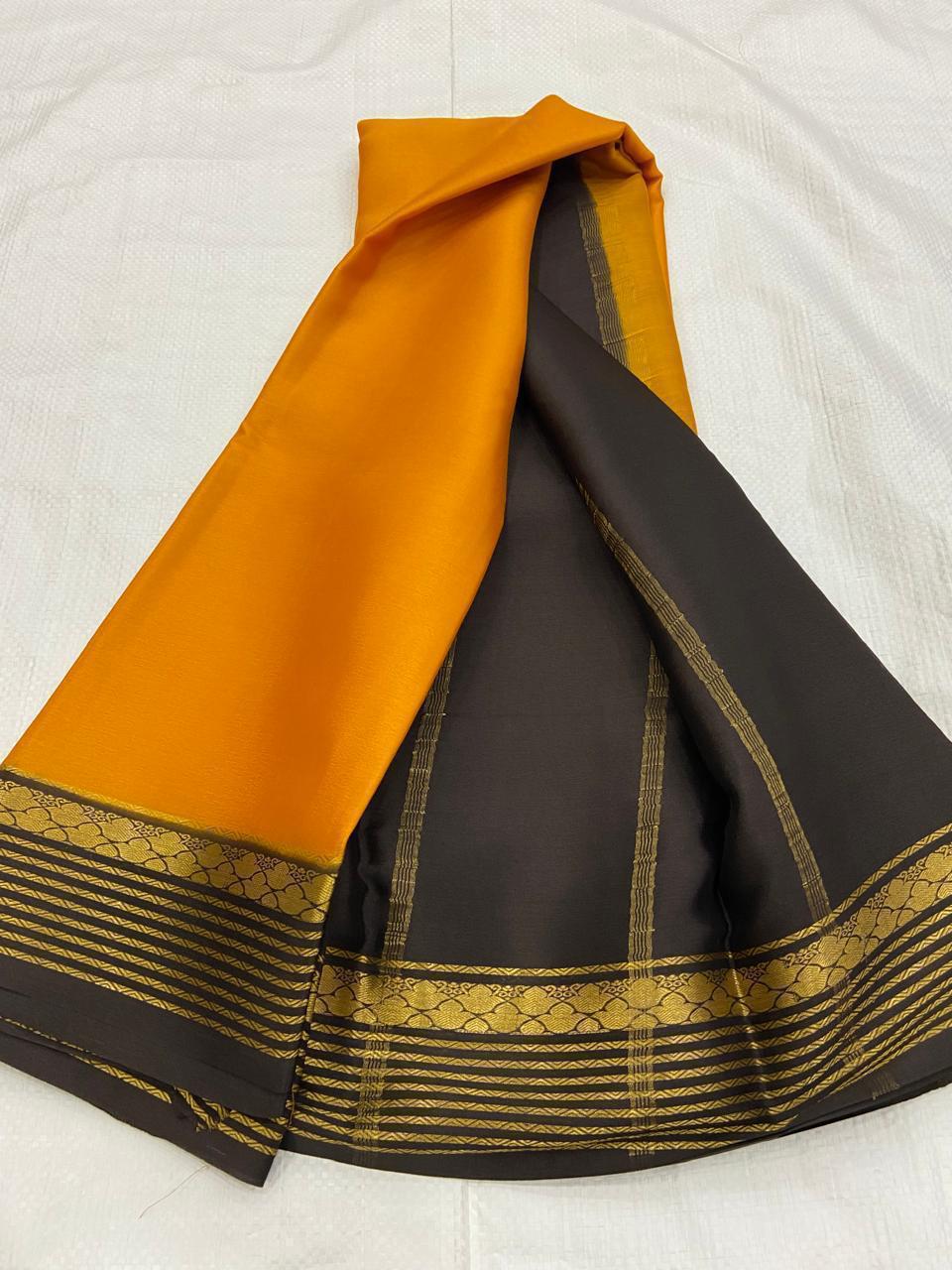 Rich Elegance in Every Drape – Mustard Yellow Pure Mysore / Crepe Silk Saree