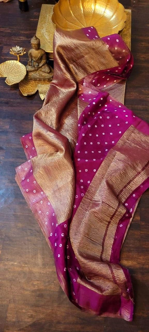 Elegant Crushed Tissue Silk Saree with Contrast Bandhini Border & Blouse