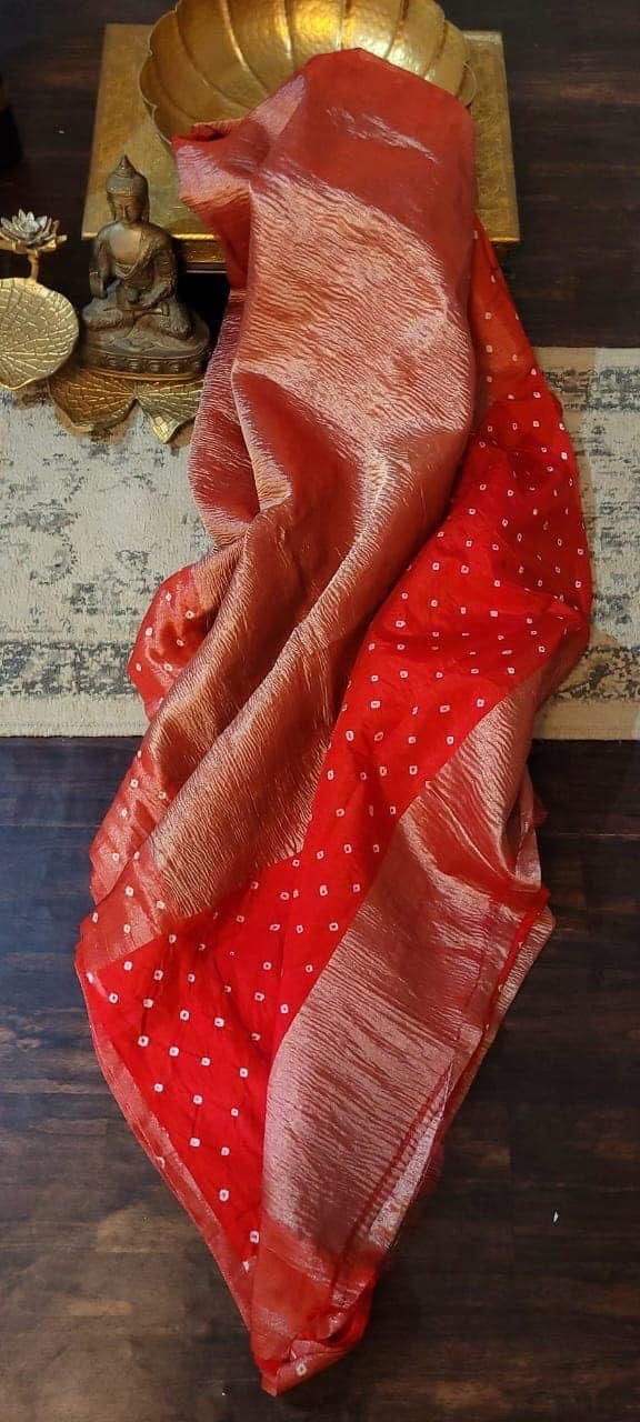 Elegant Crushed Tissue Silk Saree with Contrast Bandhini Border & Blouse