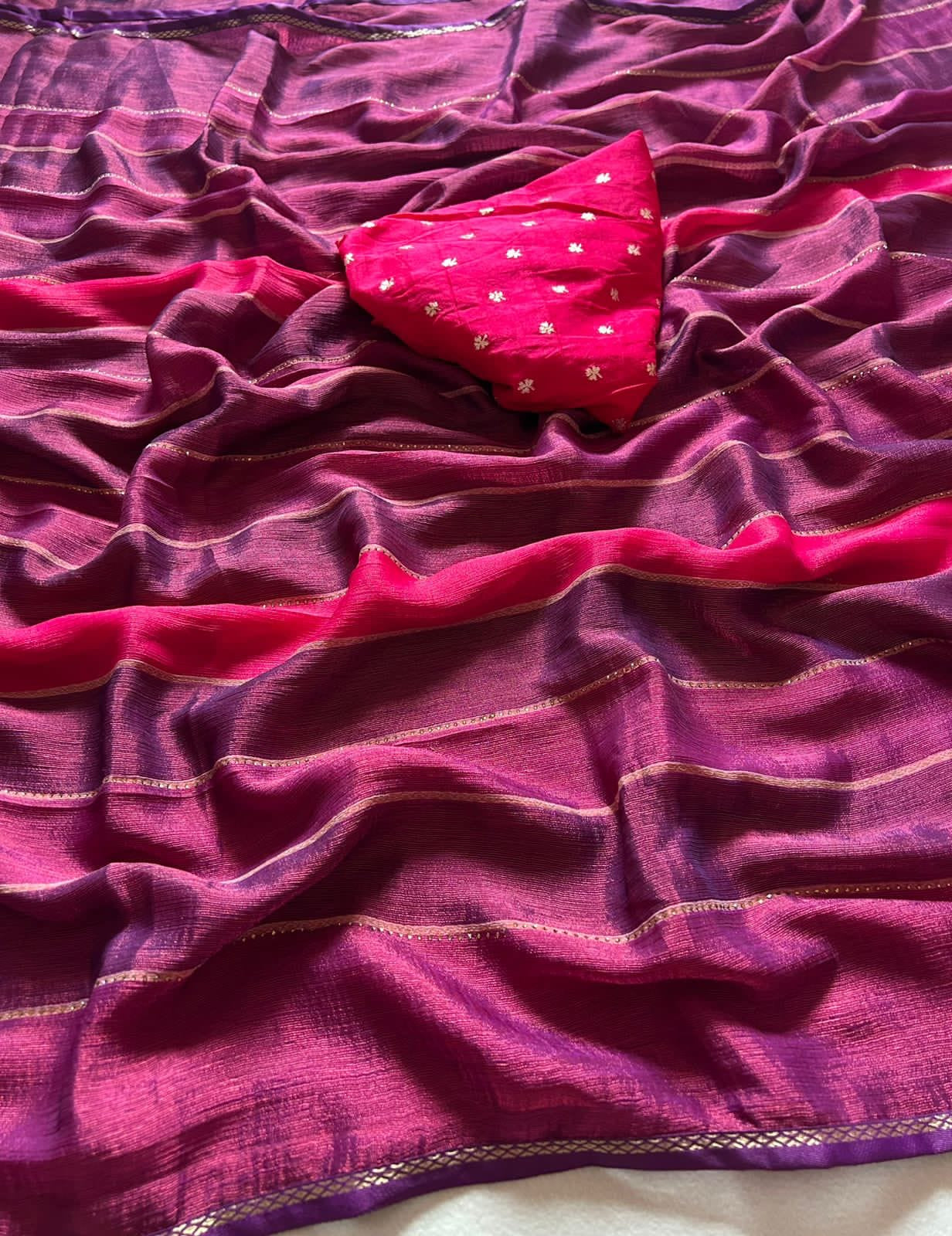 Elegant & Premium Chiffon georgette Saree with multi tone stripes allover