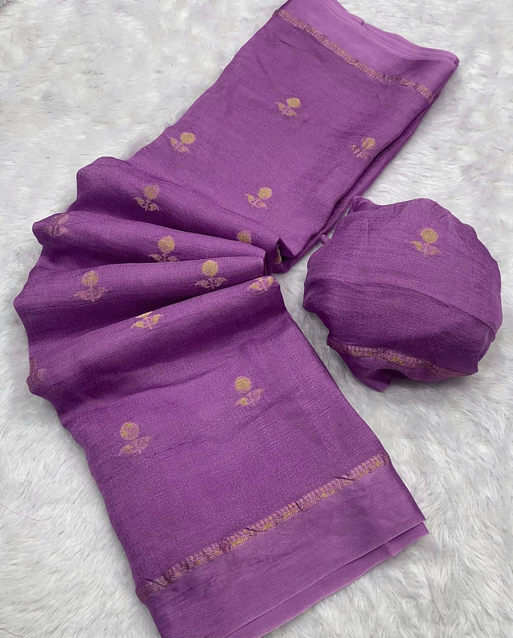 Purple Color Viscose Khadi Silk Saree with Satin Border | Partywear Elegance