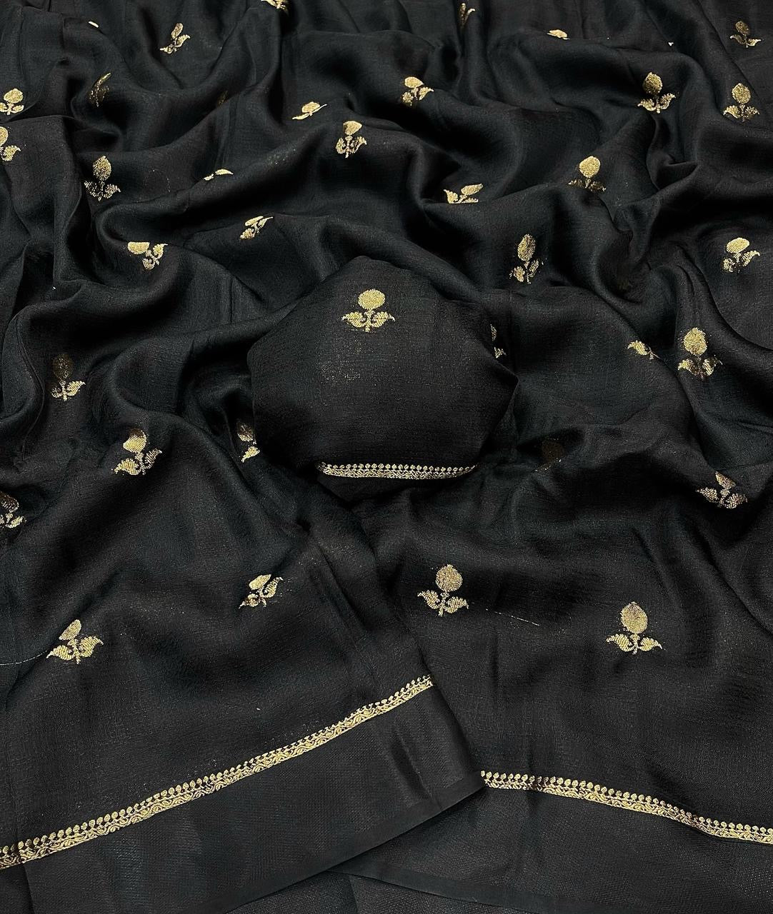 Black Color Viscose Khadi Silk Saree with Satin Border | Partywear Elegance