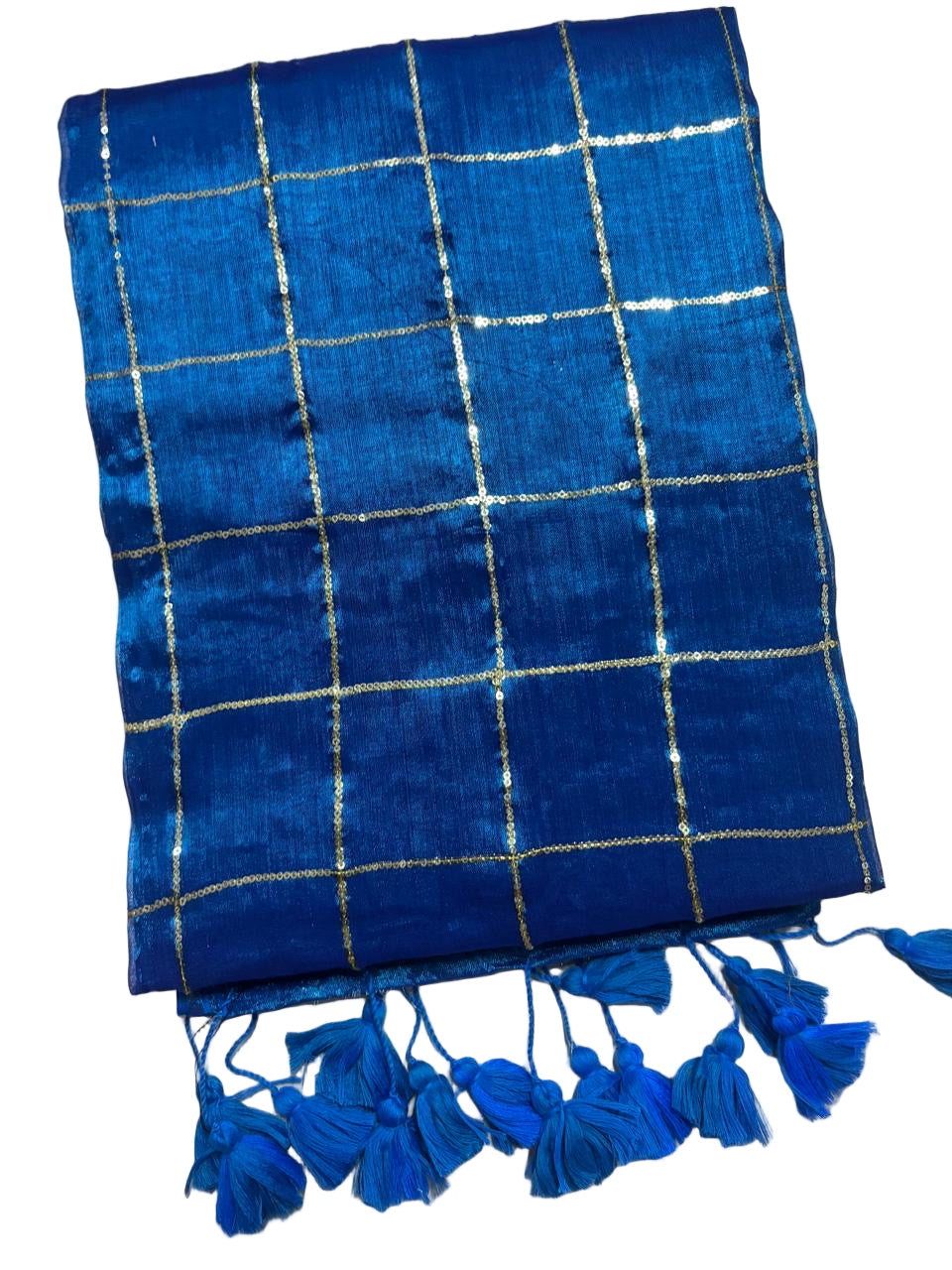 Royal Blue Sequins Handloom Tissue Silk Saree with Tassels – Premium Party & Festive Wear