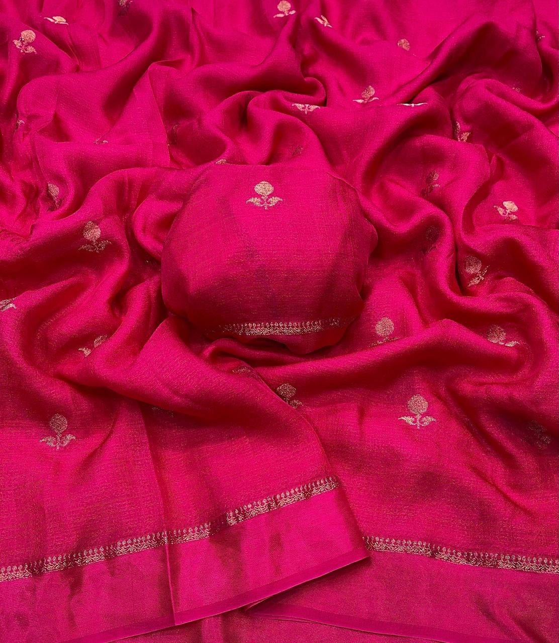 Pink Color Viscose Khadi Silk Saree with Satin Border | Partywear Elegance