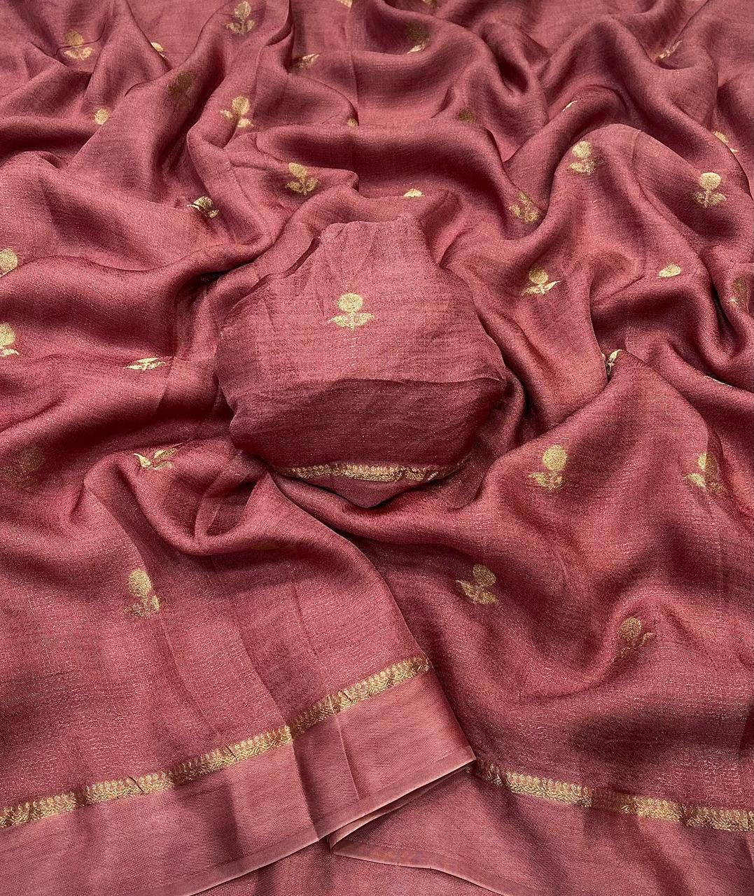 Rose gold Color Viscose Khadi Silk Saree with Satin Border | Partywear Elegance