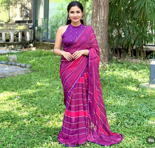 Elegant & Premium Chiffon georgette Saree with multi tone stripes allover