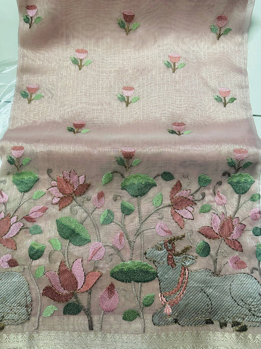 Elegant Pichwai Embroidery Saree in Luxe Tissue Fabric