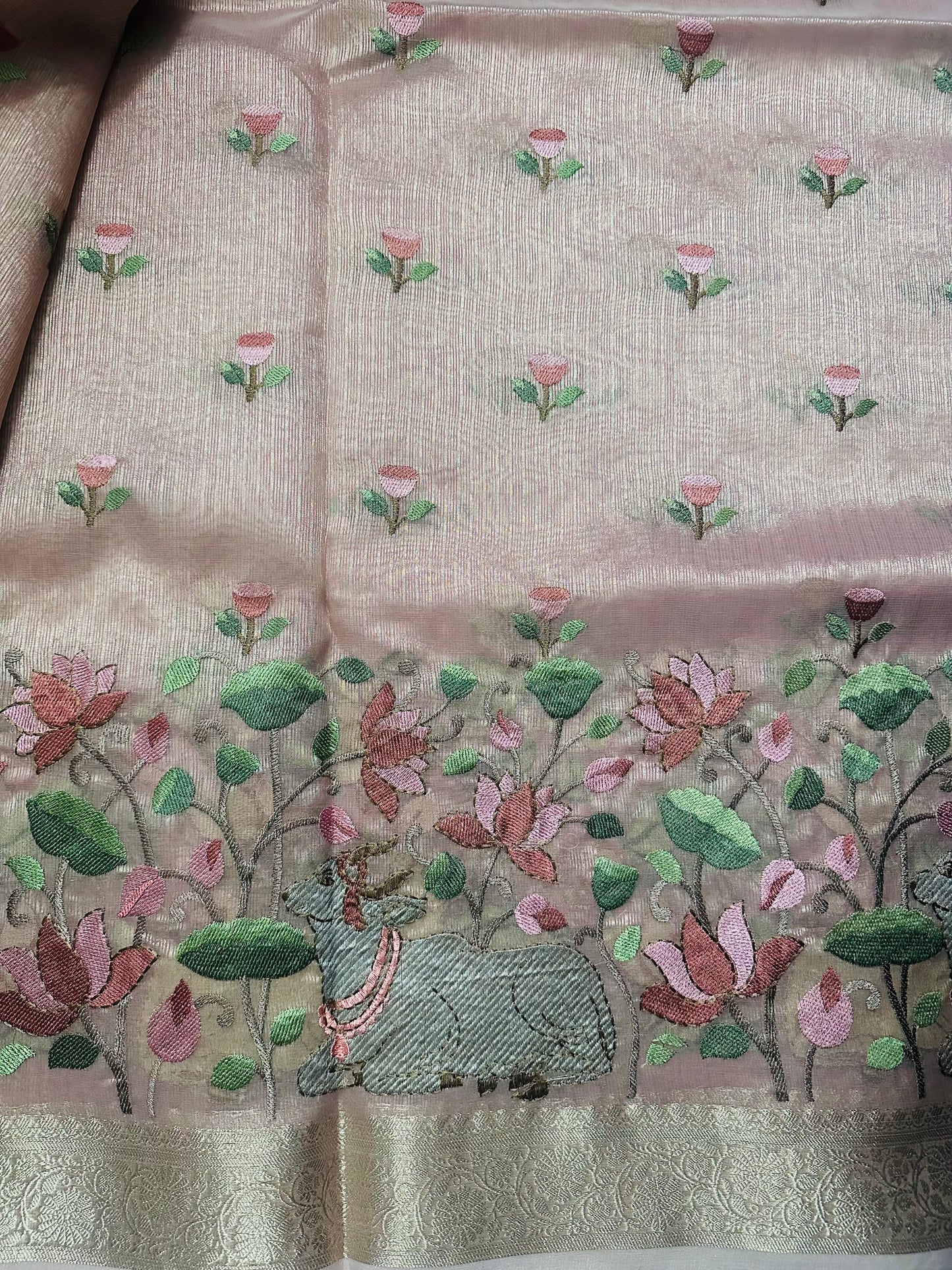 Elegant Pichwai Embroidery Saree in Luxe Tissue Fabric