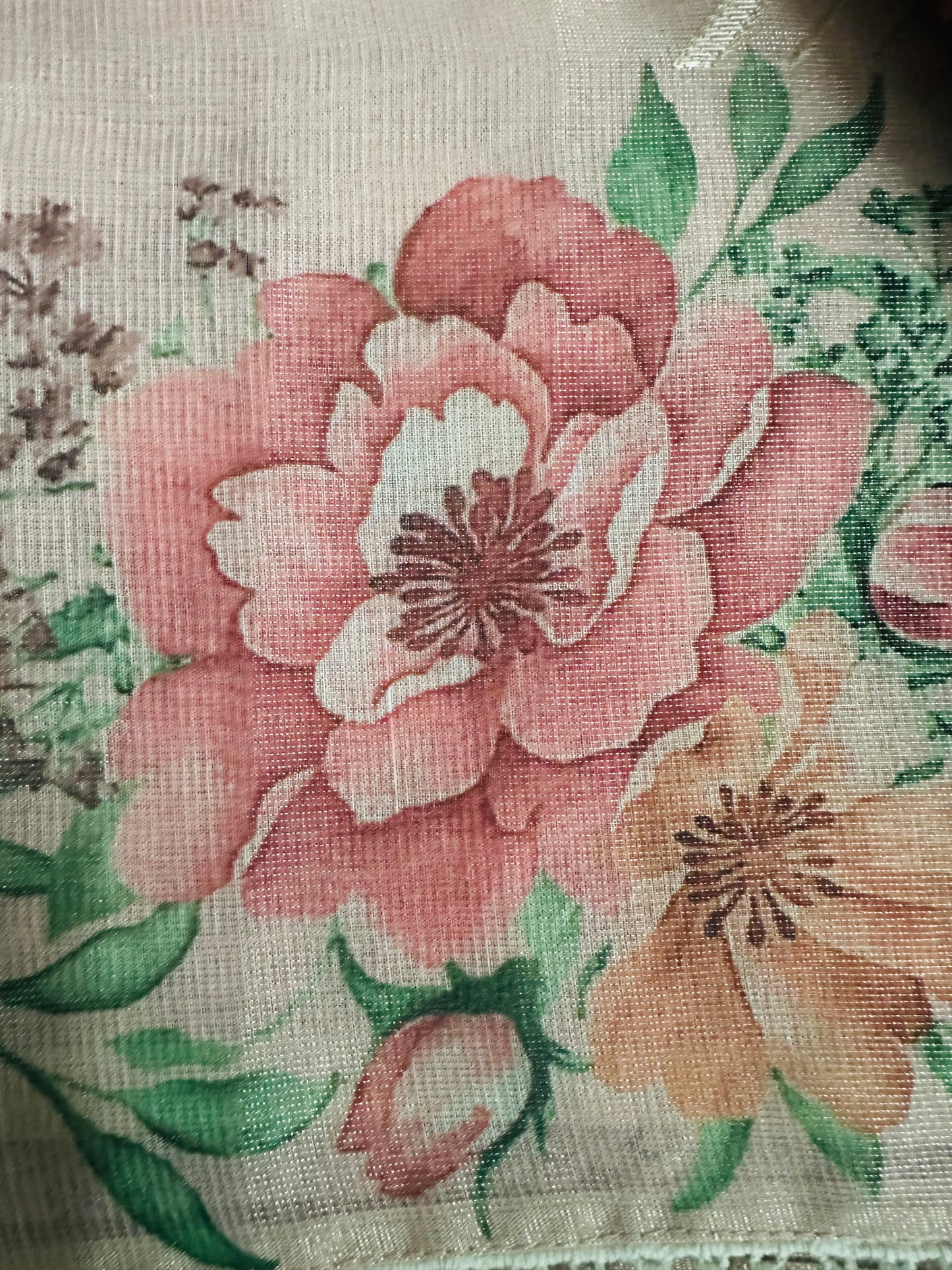 Elegant Peach Colour Floral Printed Tissue Saree with lace border