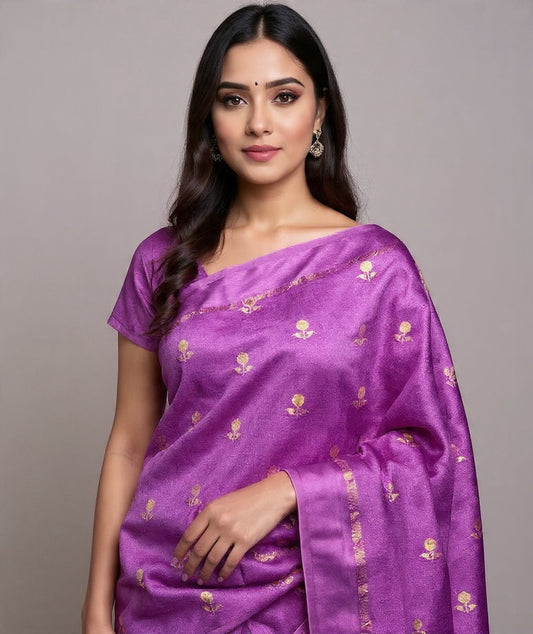 Purple Color Viscose Khadi Silk Saree with Satin Border | Partywear Elegance