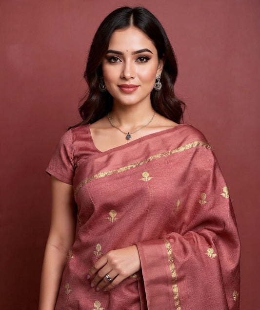 Rose gold Color Viscose Khadi Silk Saree with Satin Border | Partywear Elegance
