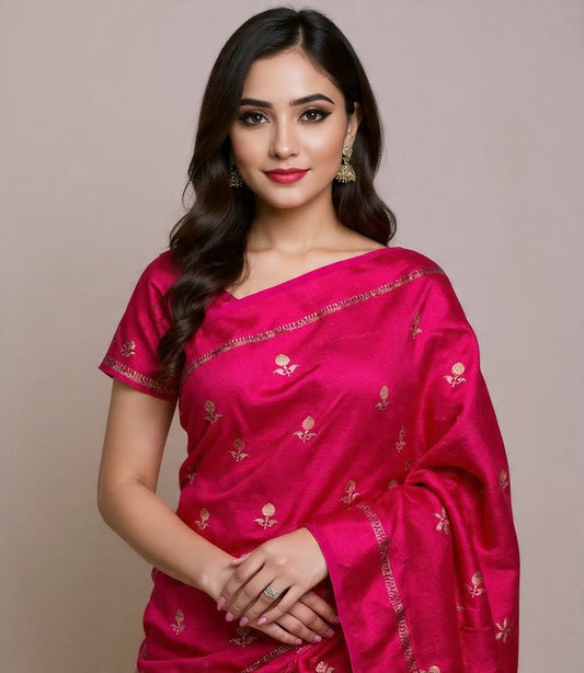 Pink Color Viscose Khadi Silk Saree with Satin Border | Partywear Elegance
