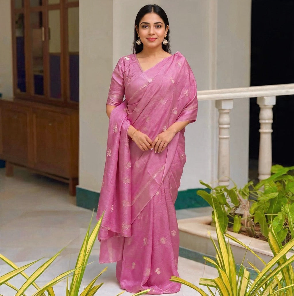 Pastel Pink Color Viscose Khadi Silk Saree with Satin Border | Partywear Elegance
