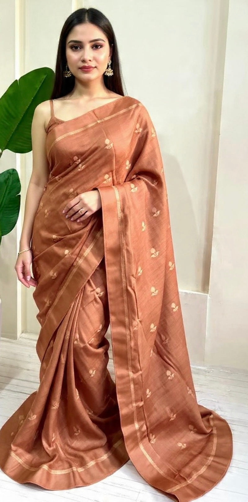Brown Color Viscose Khadi Silk Saree with Satin Border | Partywear Elegance