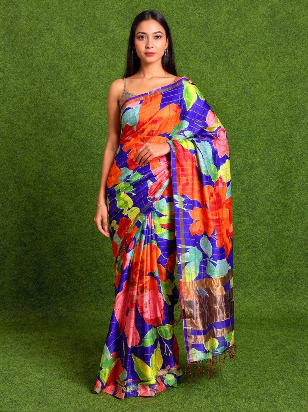 Pure handloom printed Tussar silk sarees hand block print digital design