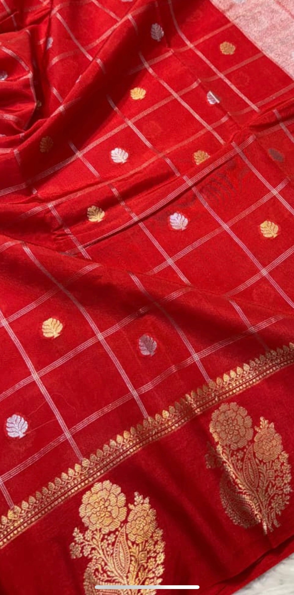 Red Banarasi Viscose Silk Saree with Golden Zari Work