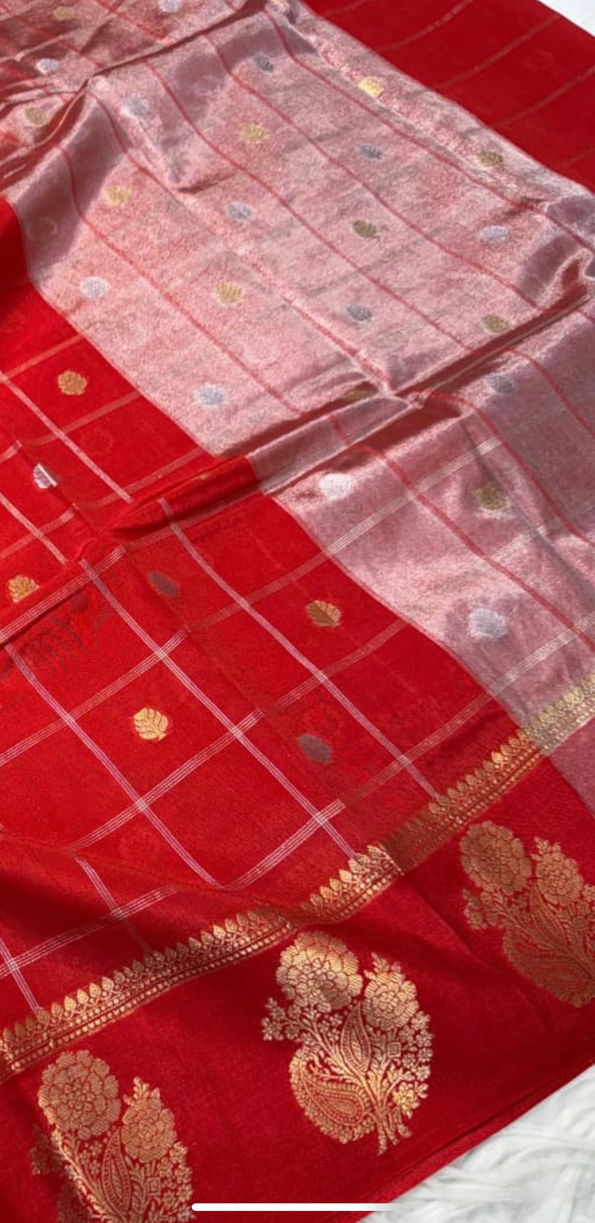 Red Banarasi Viscose Silk Saree with Golden Zari Work