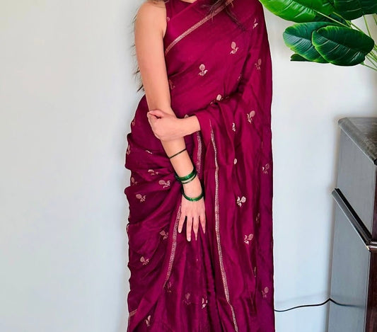 Pure Soft Maroon Color Viscose Khadi Silk Saree with Satin Border | Partywear Elegance