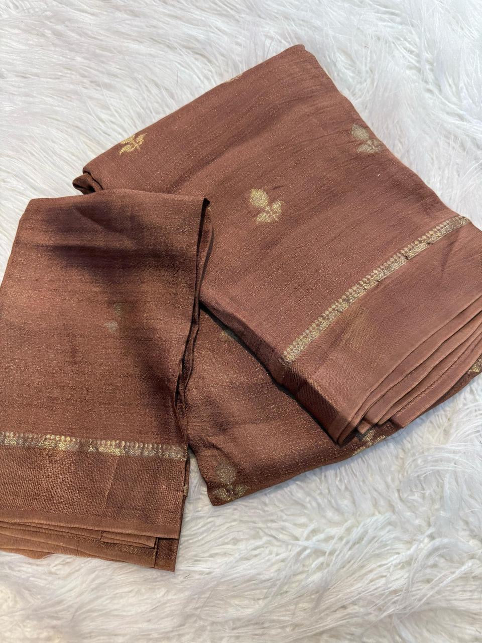 Brown Color Viscose Khadi Silk Saree with Satin Border | Partywear Elegance