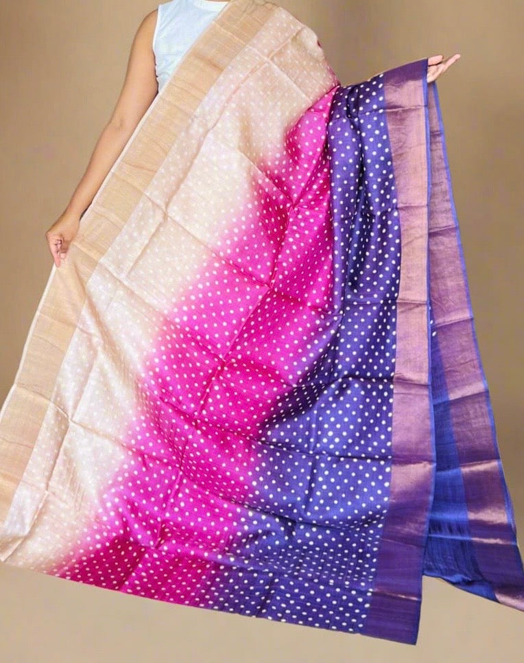 Pure handloom Tussar silk printed hand block print digital design printing with silk