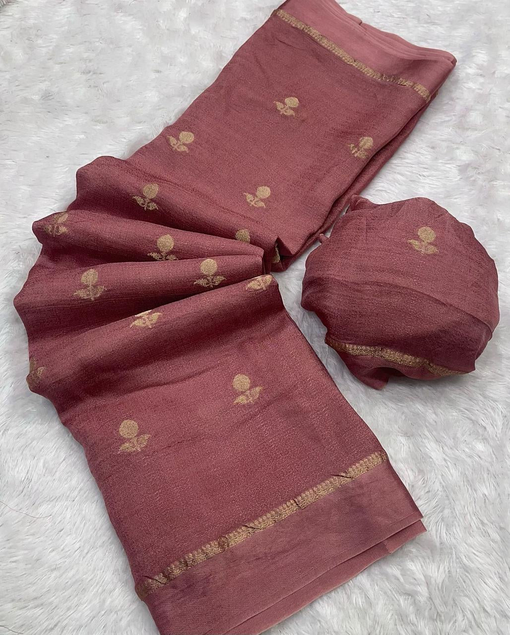Rose gold Color Viscose Khadi Silk Saree with Satin Border | Partywear Elegance